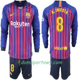 Koszulka FC Barcelona A. Iniesta 8 Dziecięcy Domowe Koszulki Piłkarskie 2018-2019 Długi Rękaw